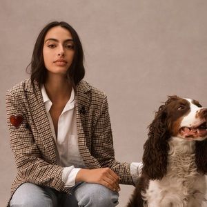 Anthropologie Applique Blazer Houndstooth Pockets Patches Beaded Medium M NWOT